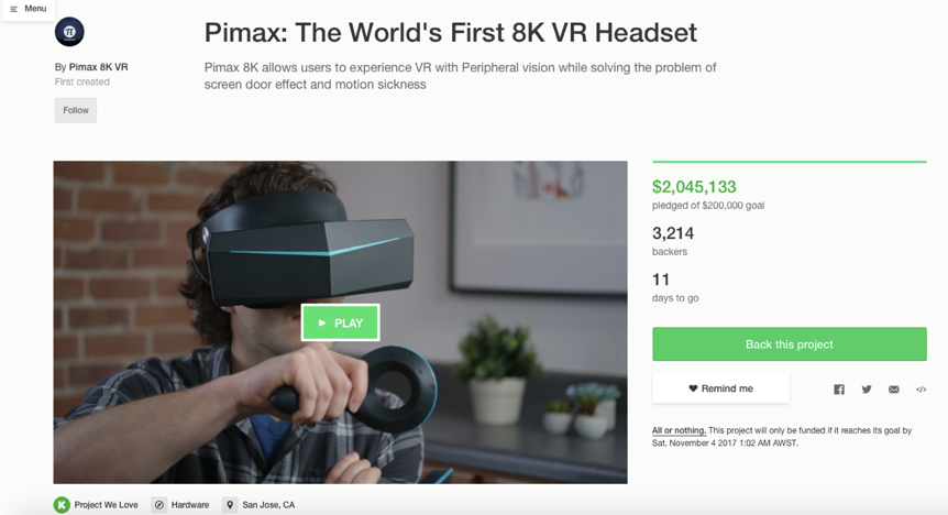 小派8K全球众筹已突破200万美金，马上会第五次公布延展目标